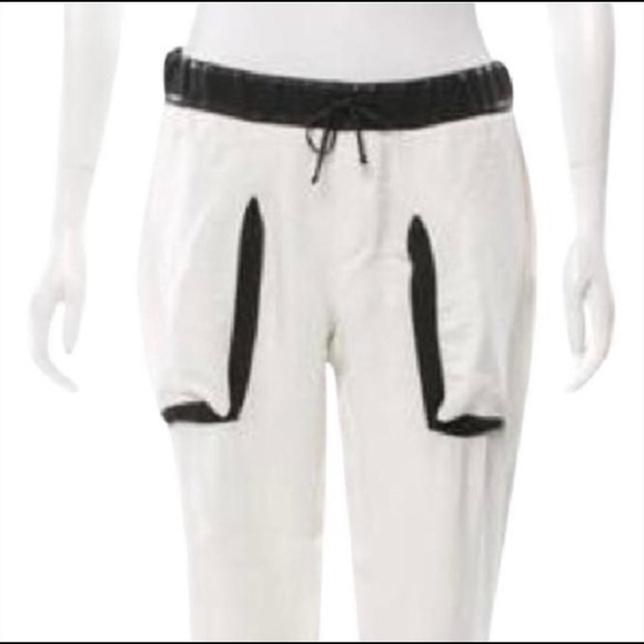 Helmut Lang Leather and Fabric Cargo Pants In White With Black Leather - Picture 2 of 7